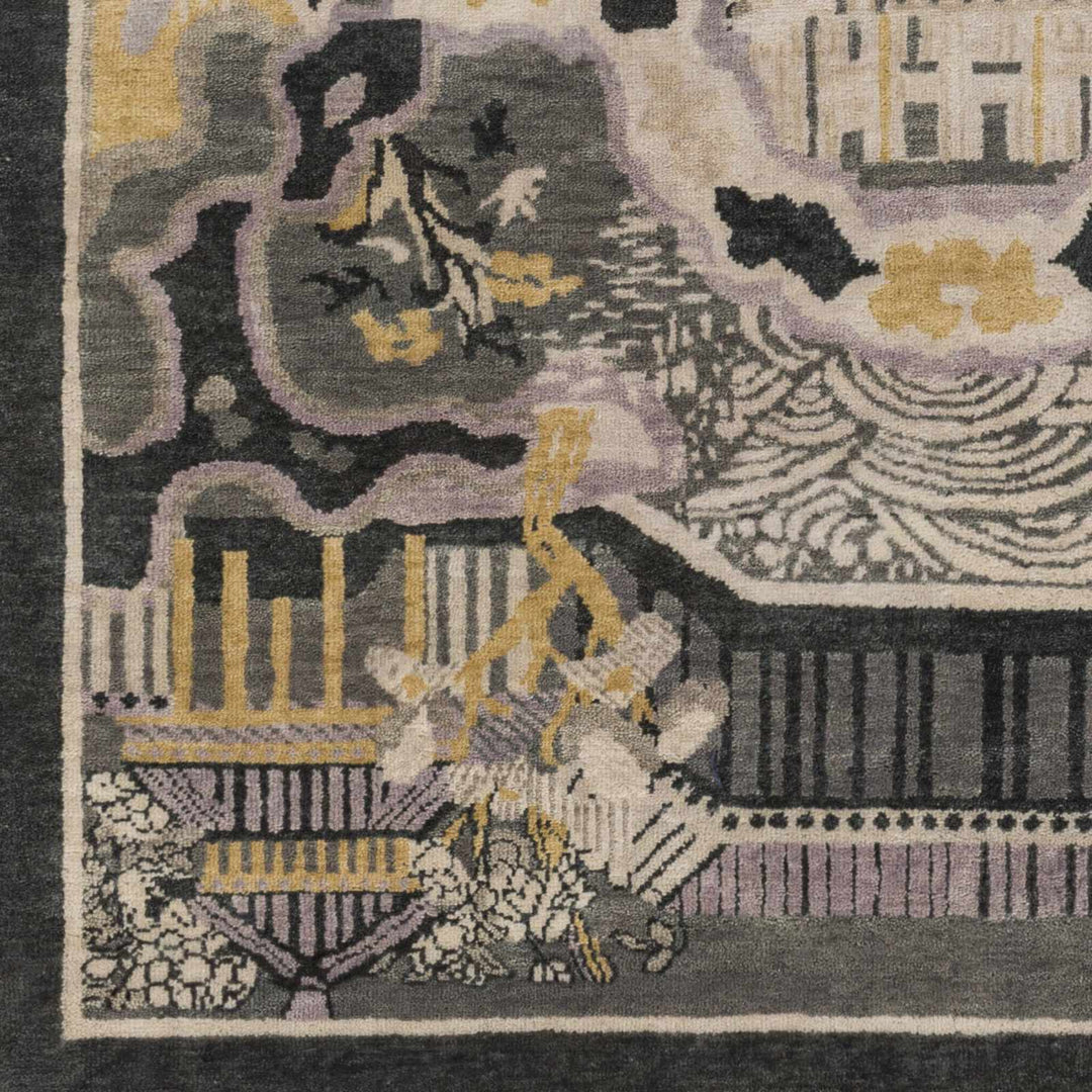 Binger Oriental Mustard And Gray Hand Knotted Wool Rug - The Rug Decor