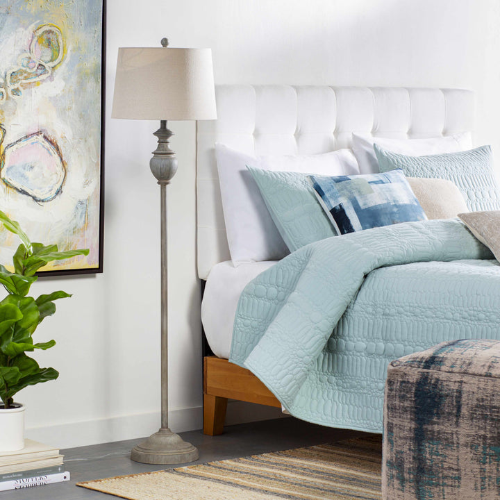Binidayan Traditional Floor Lamp – Gray Resin Base & Linen Shade