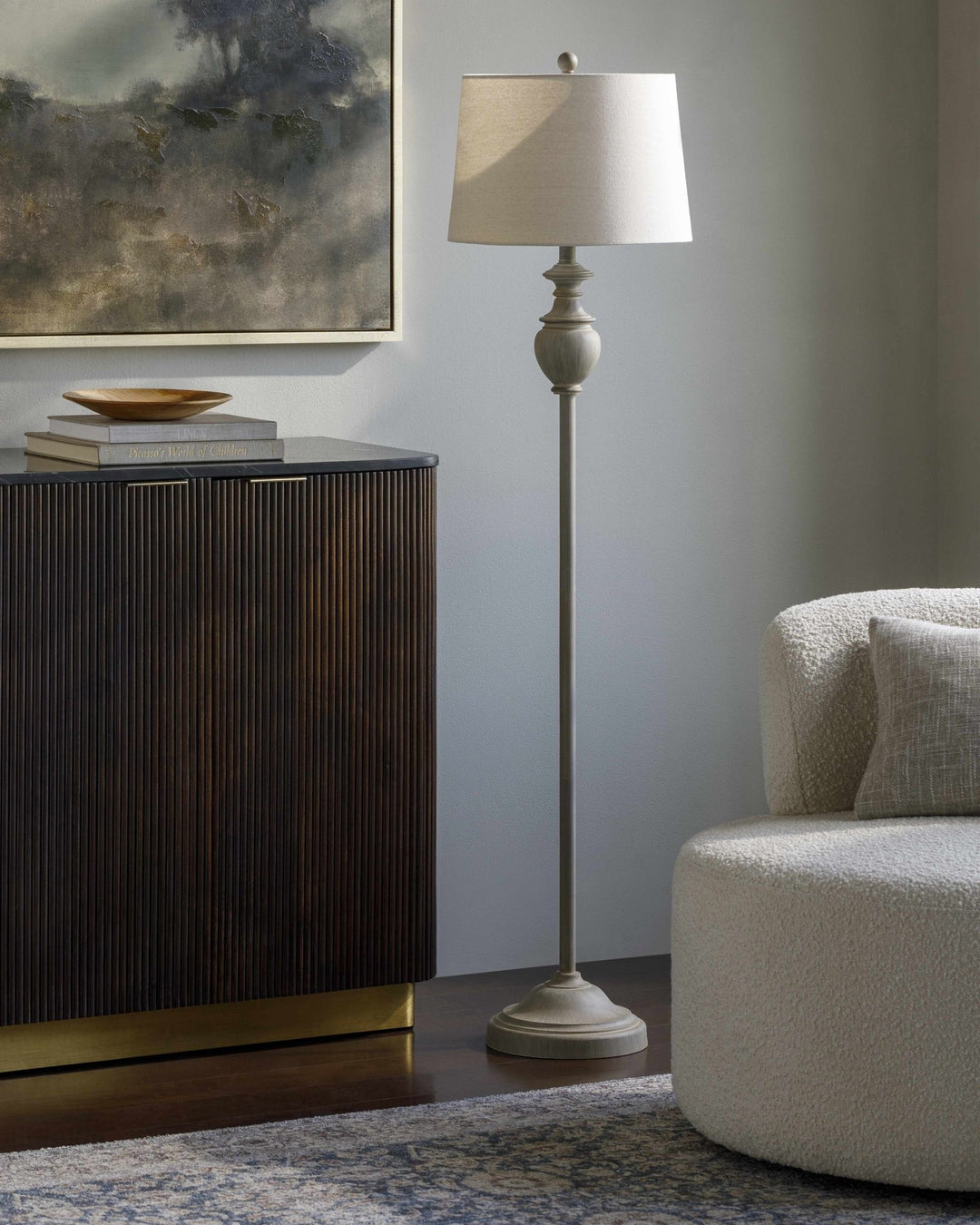 Binidayan Traditional Floor Lamp – Gray Resin Base & Linen Shade - The Rug Decor