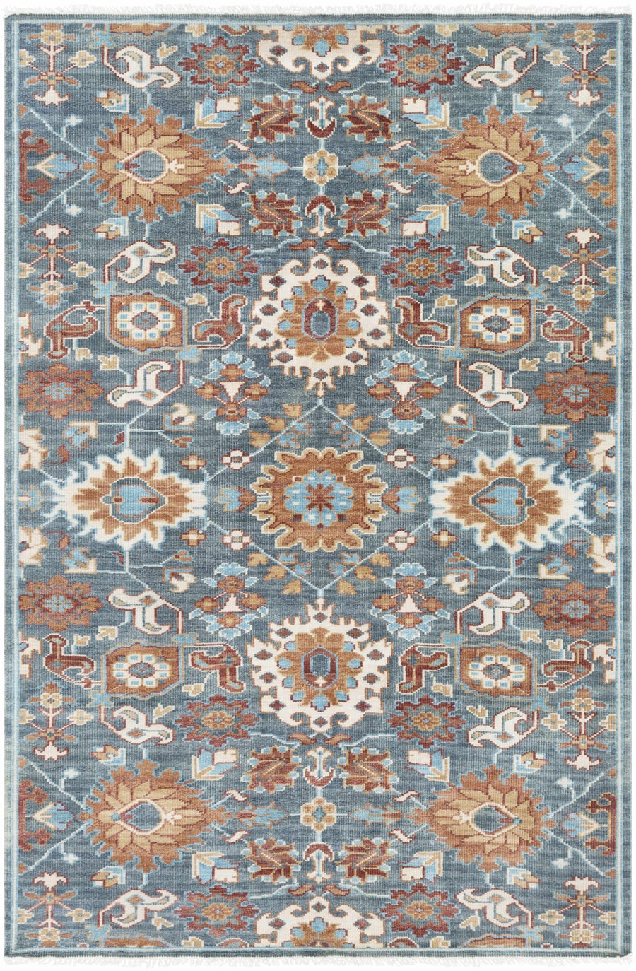 Birney Traditional Blue And Brown Hand Knotted Wool Area Rug - The Rug Decor