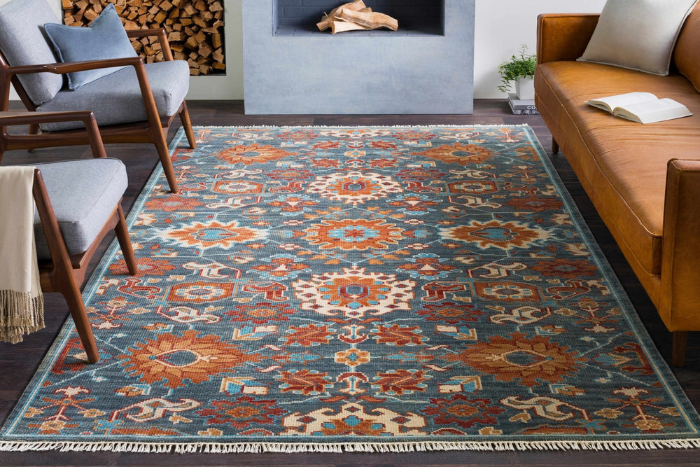 Birney Traditional Blue And Brown Hand Knotted Wool Area Rug - The Rug Decor