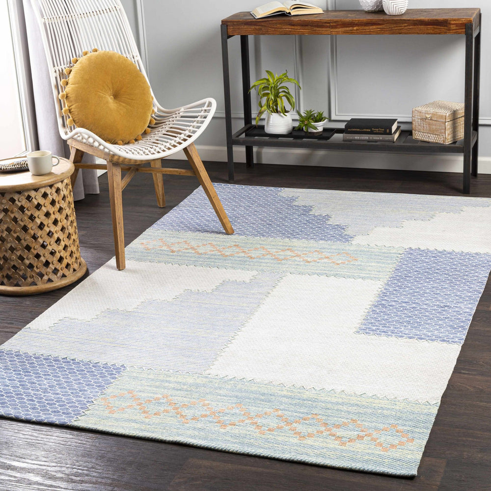 Bishopstoke Blue And Ivory Modern Geometrical Hand Woven Area Rug - The Rug Decor