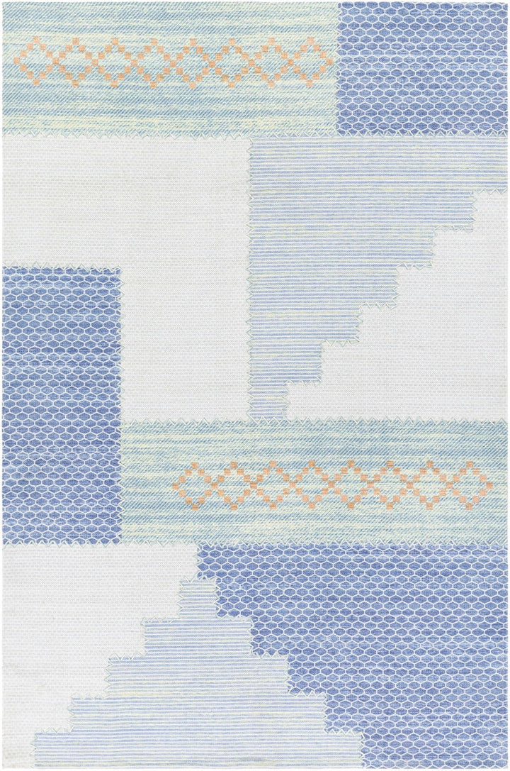 Bishopstoke Blue And Ivory Modern Geometrical Hand Woven Area Rug - The Rug Decor