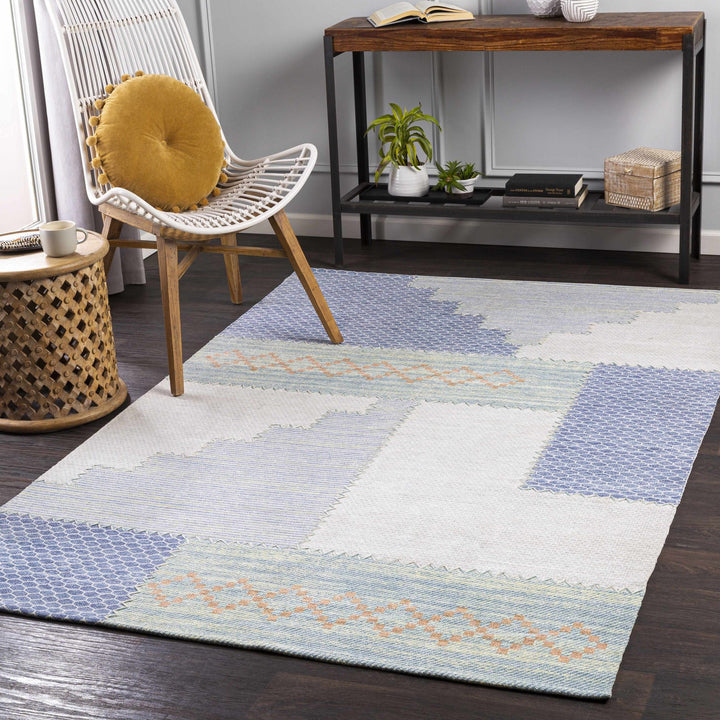 Bishopstoke Blue And Ivory Modern Geometrical Hand Woven Area Rug - The Rug Decor