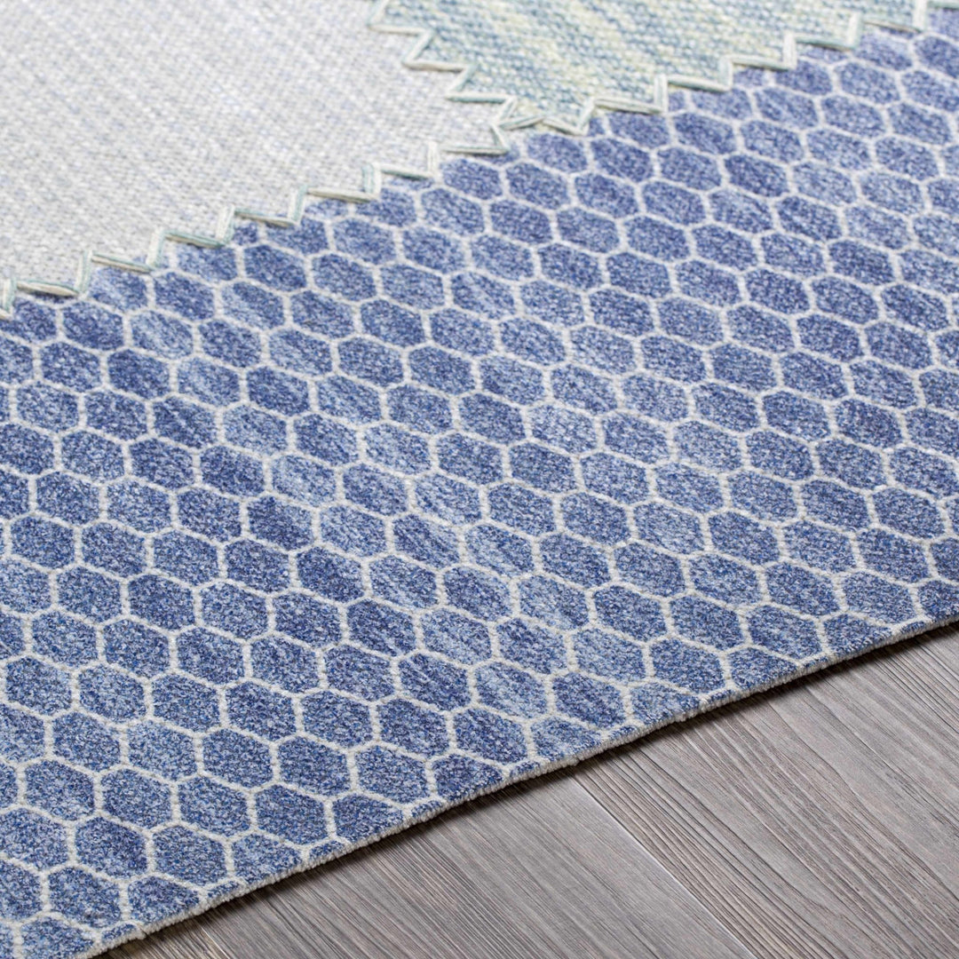 Bishopstoke Blue And Ivory Modern Geometrical Hand Woven Area Rug - The Rug Decor