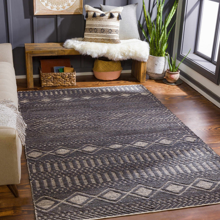 Bithlo Modern Geometrical Design Charcoal And Beige Hand Woven Area Rug - The Rug Decor