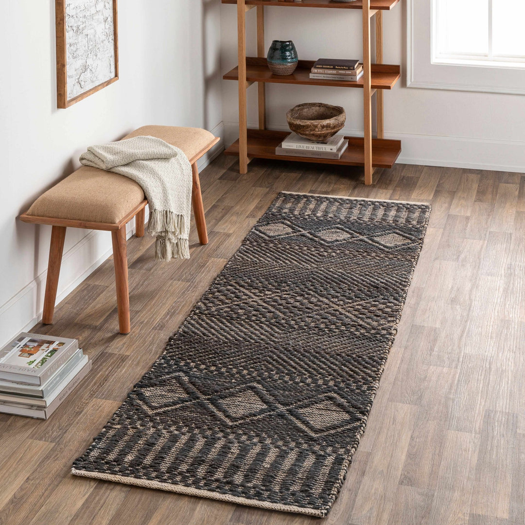 Bithlo Modern Geometrical Design Charcoal And Beige Hand Woven Area Rug - The Rug Decor