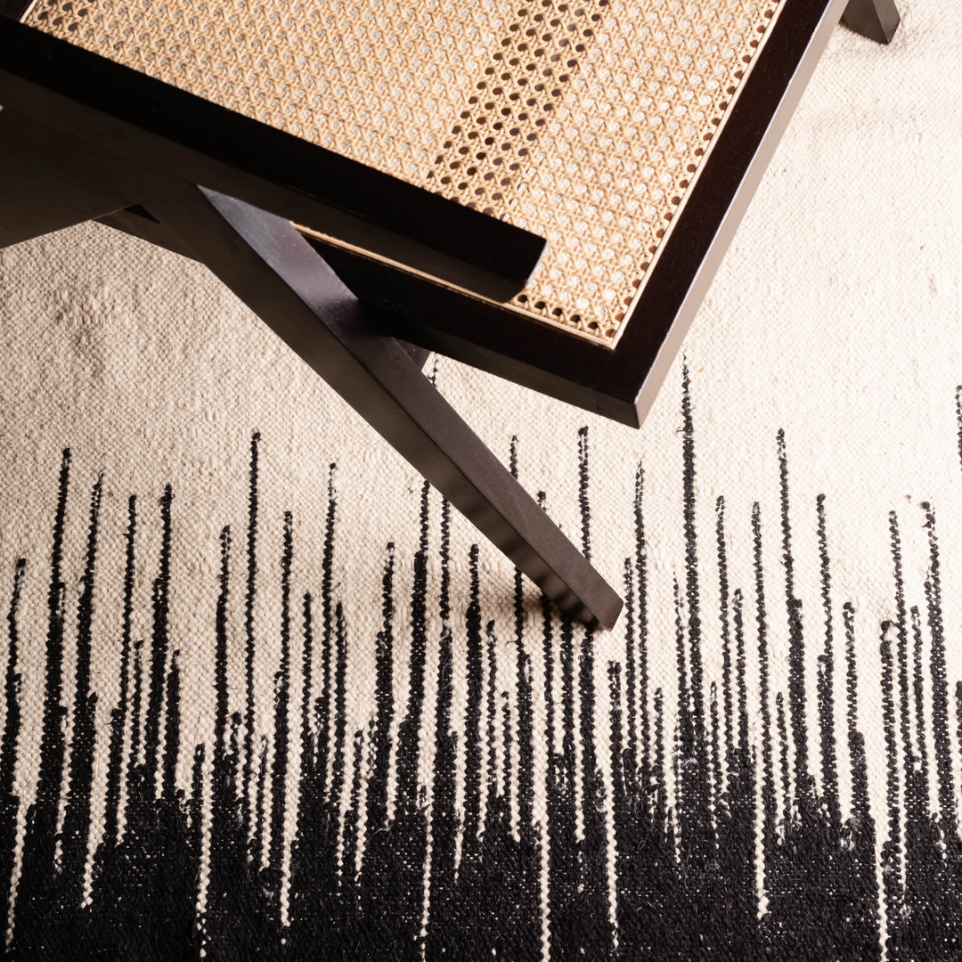 Black And Beige Contemporary Moroccan Hand Knotted 6.7x10 Wool Rug - The Rug Decor