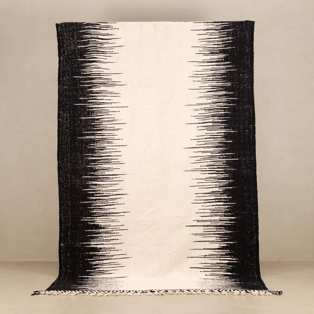 Black And Beige Contemporary Moroccan Hand Knotted 6.7x10 Wool Rug - The Rug Decor