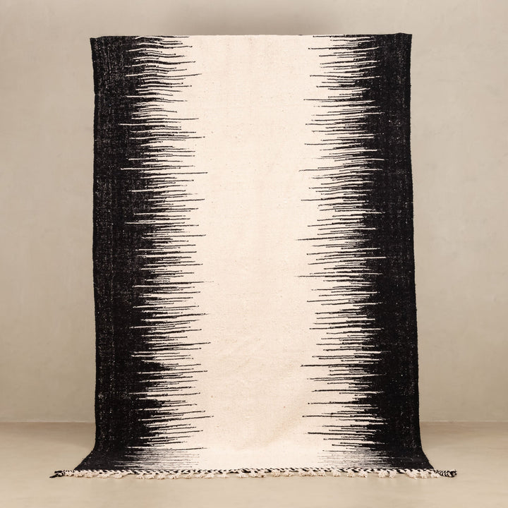 Black And Beige Contemporary Moroccan Hand Knotted 6.7x10 Wool Rug - The Rug Decor