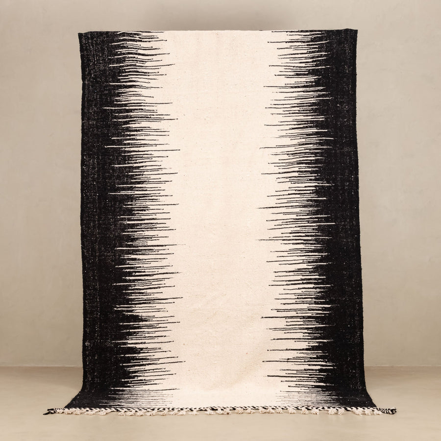 Black And Beige Contemporary Moroccan Hand Knotted 6.7x10 Wool Rug - The Rug Decor