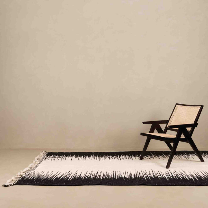 Black And Beige Contemporary Moroccan Hand Knotted 6.7x10 Wool Rug - The Rug Decor