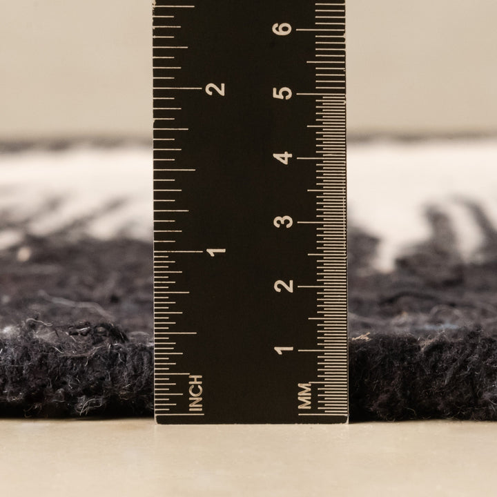 Black And Beige Contemporary Moroccan Hand Knotted 6.7x10 Wool Rug - The Rug Decor