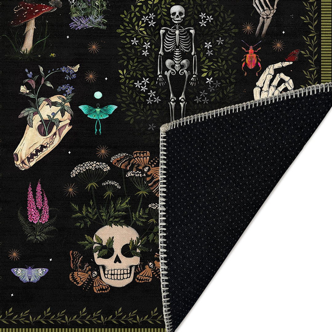 Black And Green Machine Washable Day of Dead Cotton Rug - The Rug Decor