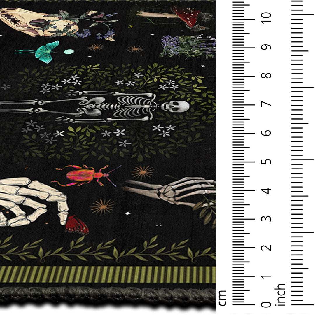 Black And Green Machine Washable Day of Dead Cotton Rug - The Rug Decor