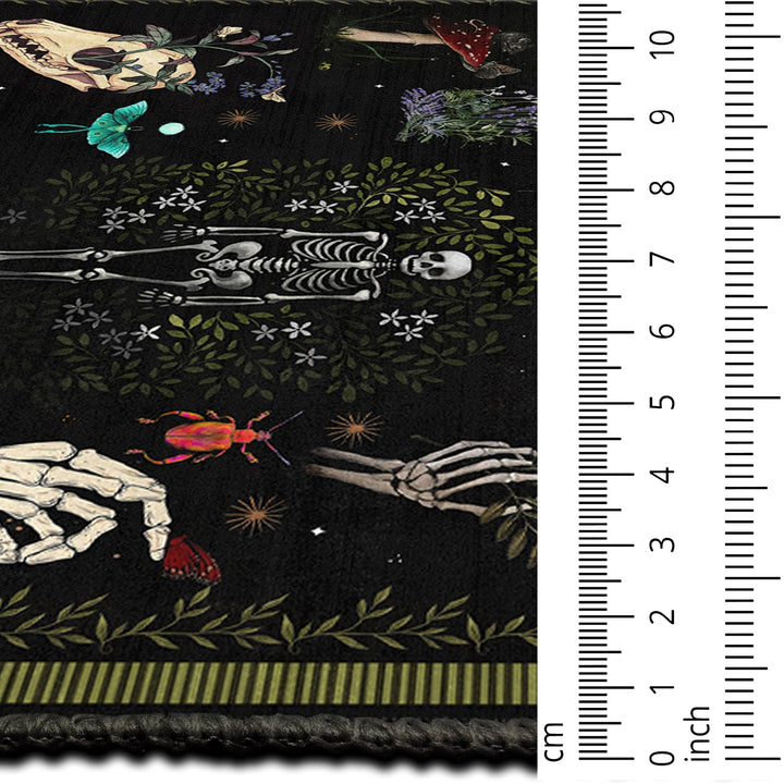 Black And Green Machine Washable Day of Dead Cotton Rug - The Rug Decor