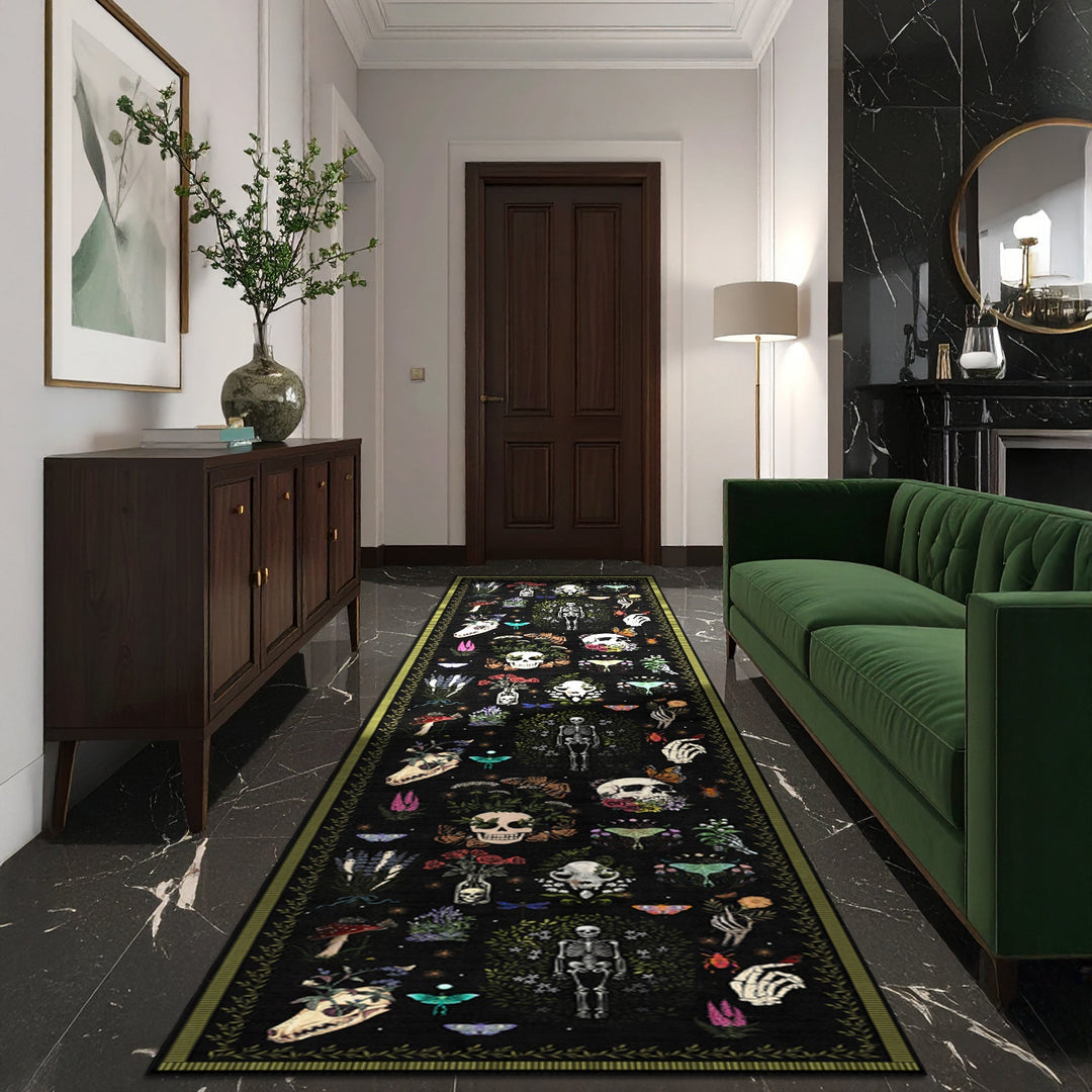 Black And Green Machine Washable Day of Dead Cotton Rug - The Rug Decor