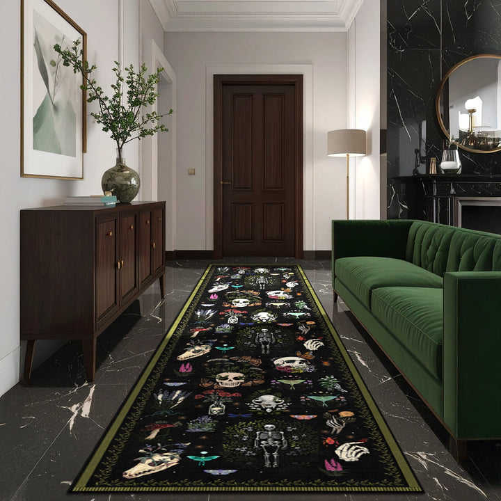 Black And Green Machine Washable Day of Dead Cotton Rug - The Rug Decor