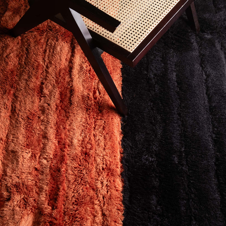 Black And Rust Stripes Texture Handmade Moroccan 4x6 Wool Area Rug - The Rug Decor