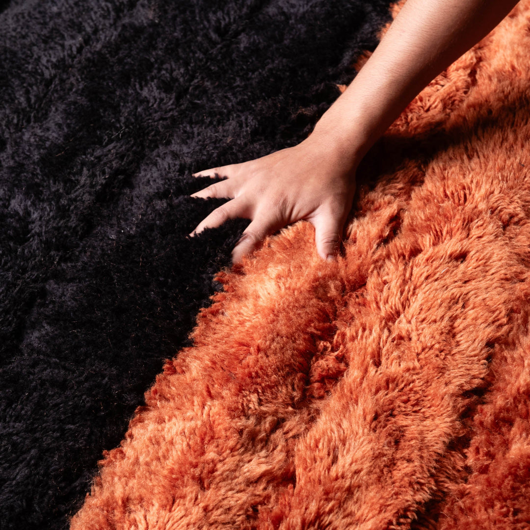 Black And Rust Stripes Texture Handmade Moroccan 4x6 Wool Area Rug - The Rug Decor
