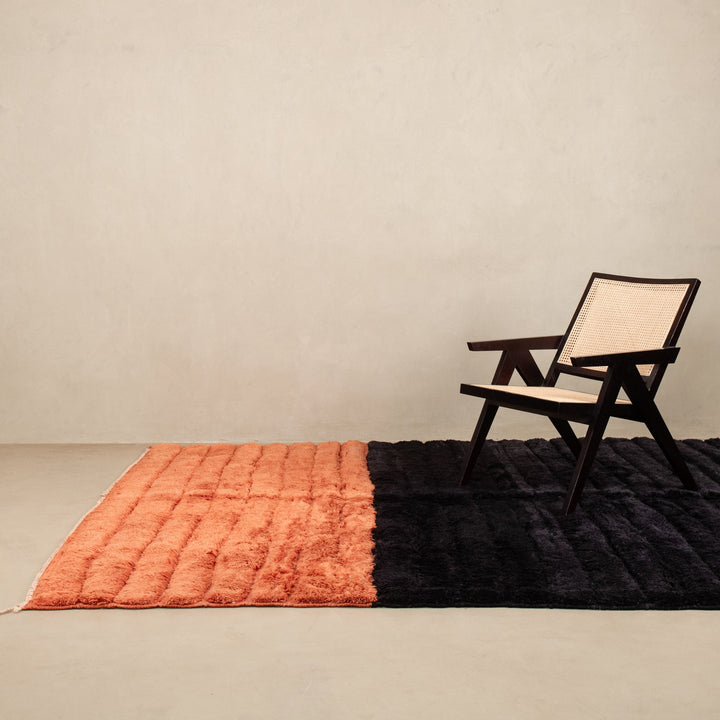 Black And Rust Stripes Texture Handmade Moroccan 4x6 Wool Area Rug - The Rug Decor