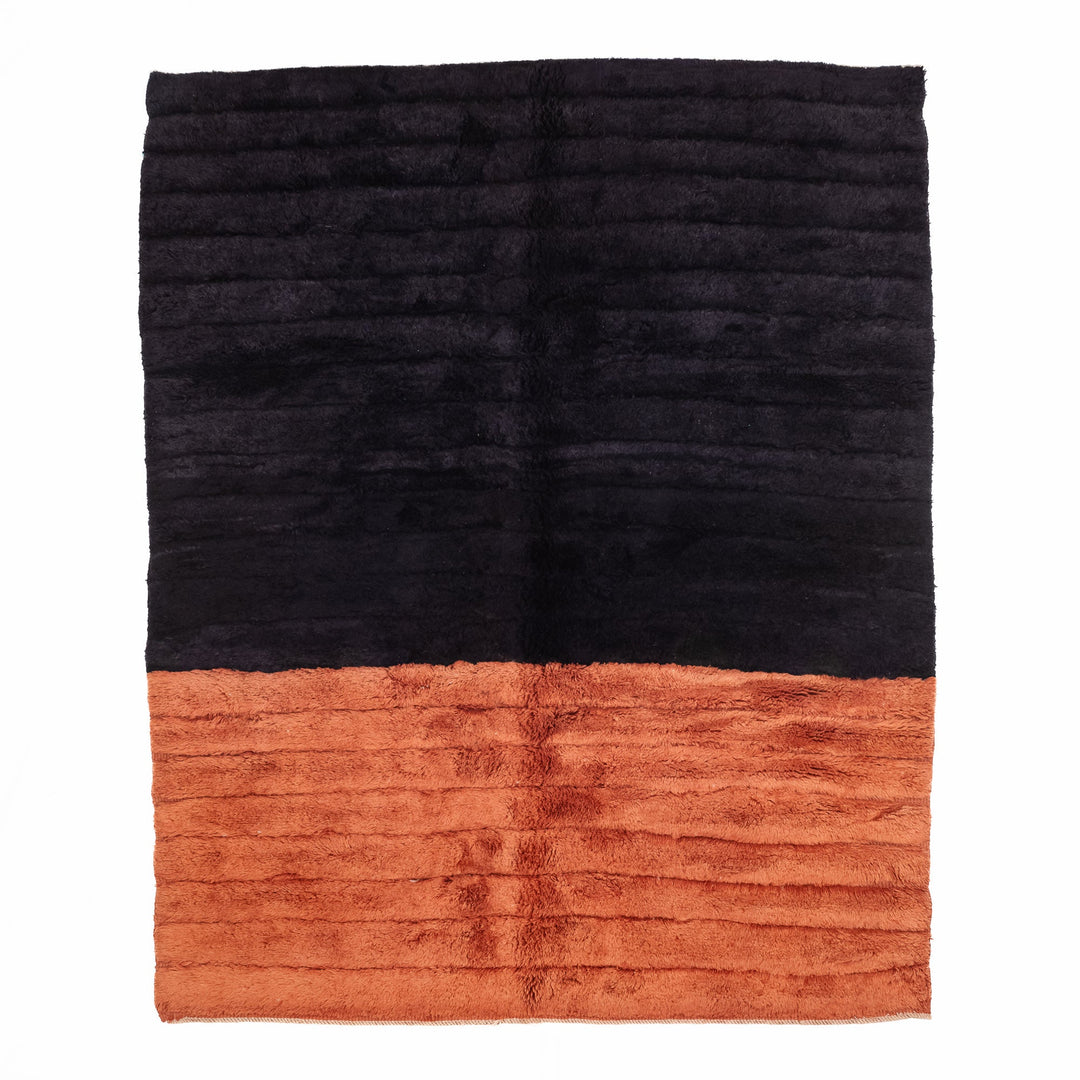 Black And Rust Stripes Texture Handmade Moroccan 4x6 Wool Area Rug - The Rug Decor