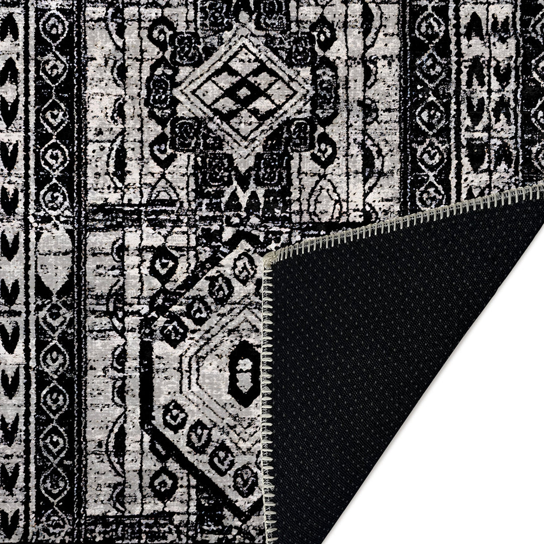 Black And Silver Modern Tribal Machine Washable Cotton Rug - The Rug Decor