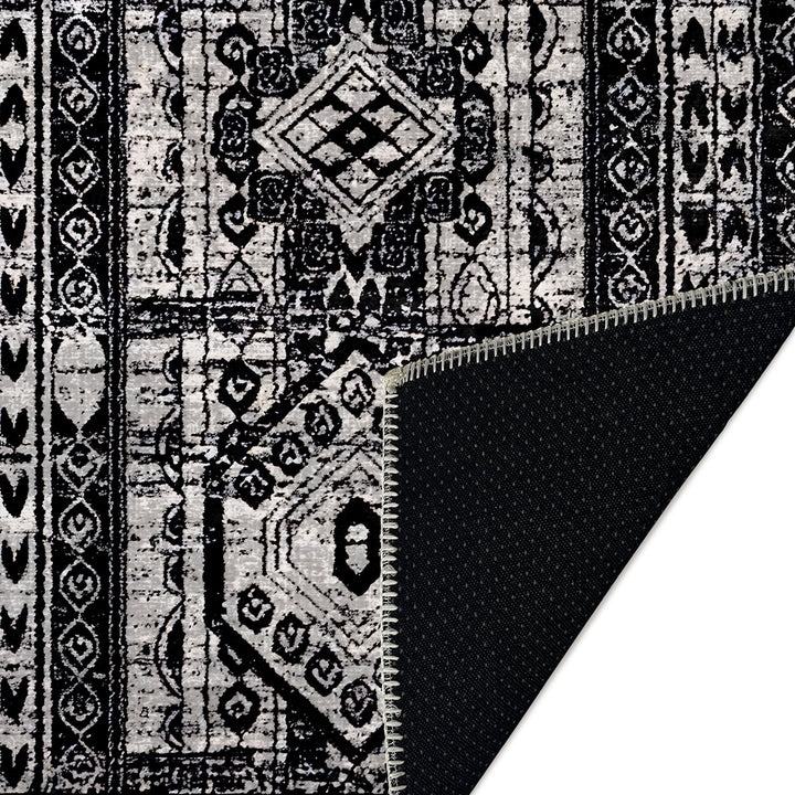 Black And Silver Modern Tribal Machine Washable Cotton Rug - The Rug Decor