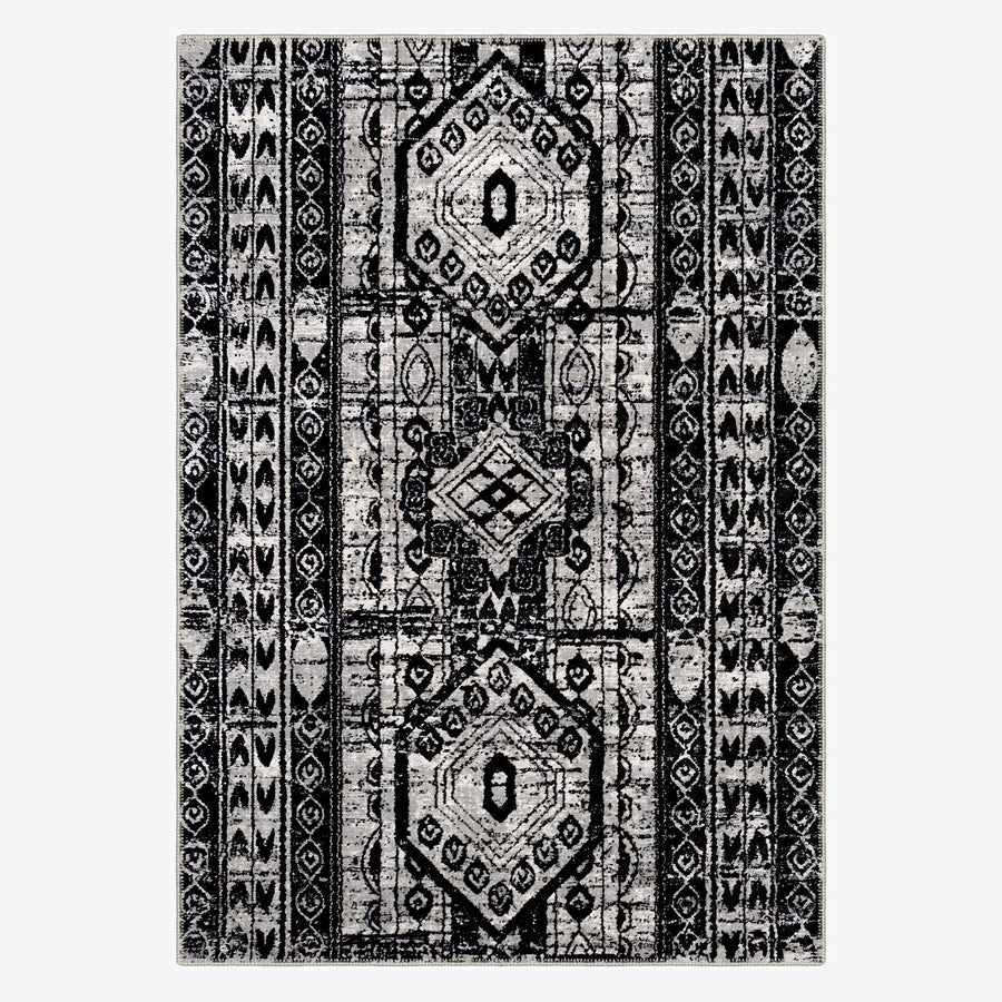 Black And Silver Modern Tribal Machine Washable Cotton Rug - The Rug Decor