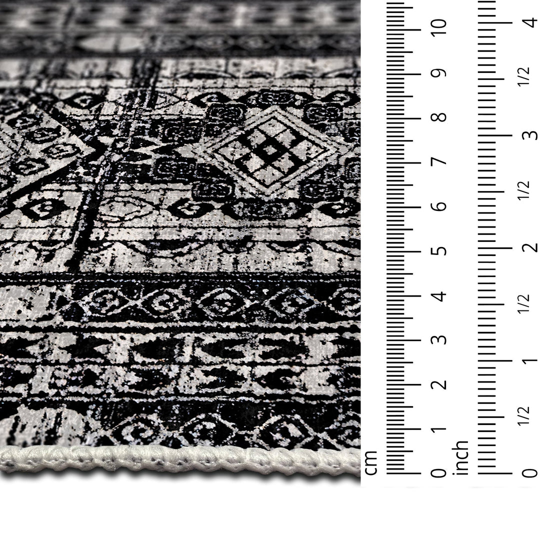 Black And Silver Modern Tribal Machine Washable Cotton Rug - The Rug Decor