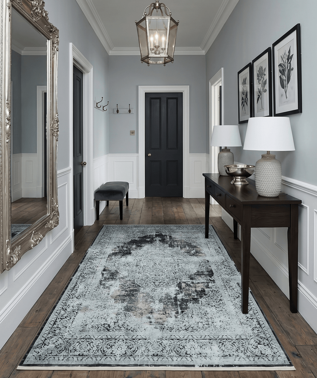 Black and Silver Vintage look Power loomed Art Silk Area Rug - The Rug Decor