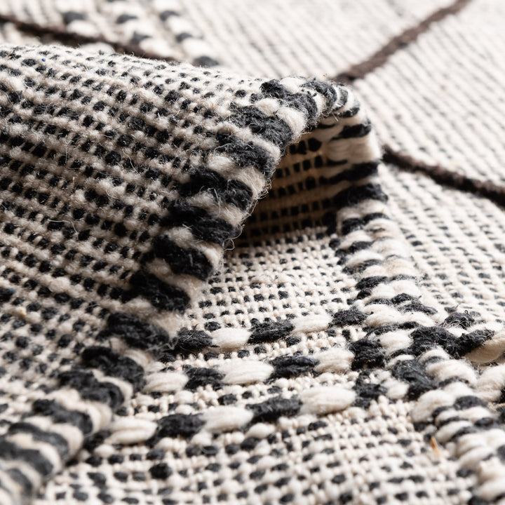 Black And White Contemporary Moroccan Design Hand Knotted 6.6x9.6 Wool Rug - The Rug Decor