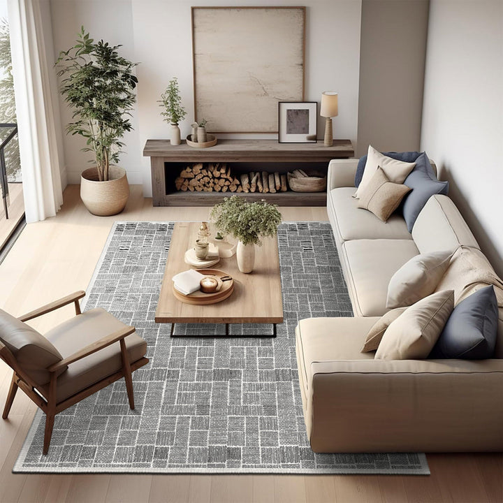 Black And White Modern Style Machine Washable Cotton Area Rug - The Rug Decor