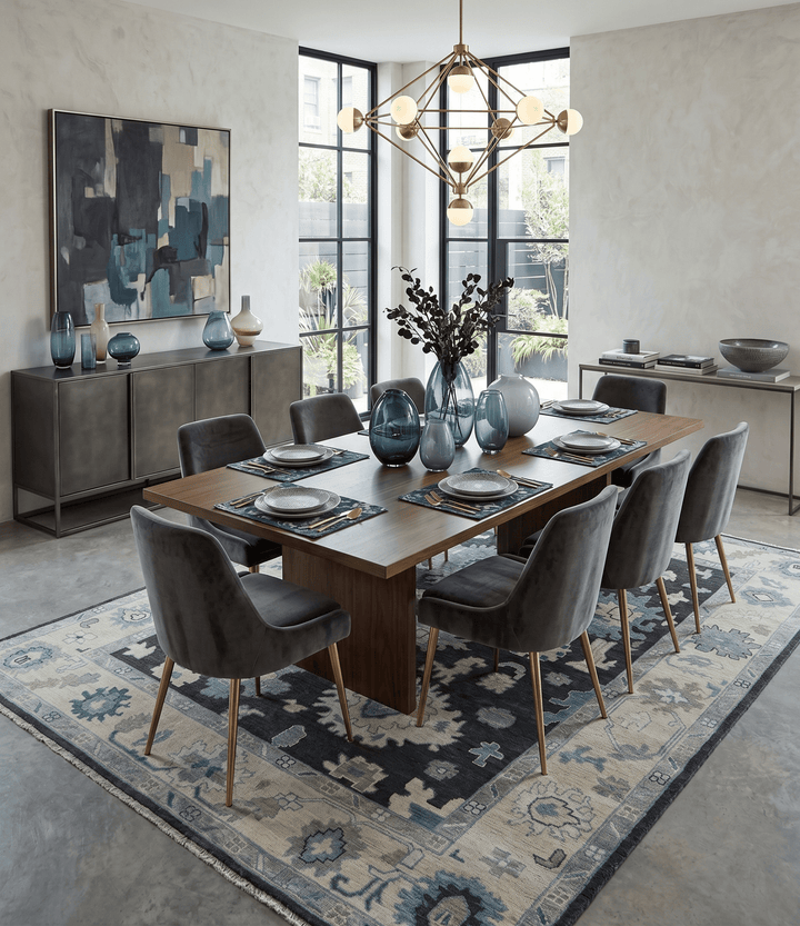 Black, Beige and Silver Hand Knotted Traditional Oushak Wool Area Rug - The Rug Decor