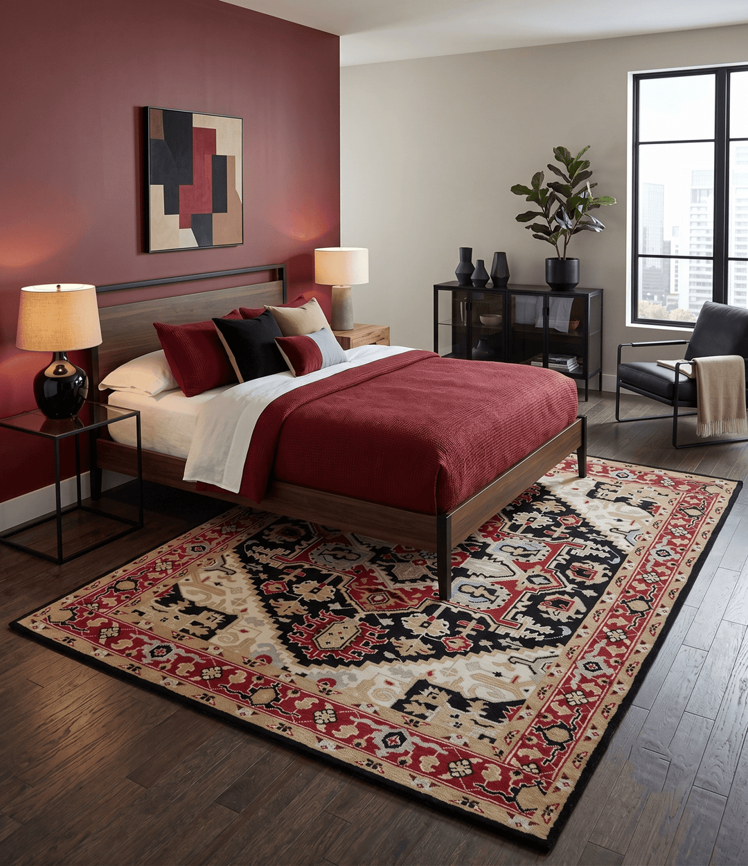 Black, Ivory, Olive and Brown Hand knotted Traditional Heriz Medallion Multi Size Wool Area Rug - The Rug Decor