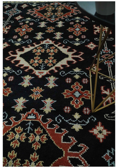 Black, Rust and Beige 8x10 Traditional Oriental Hand Knotted Wool Area Rug - The Rug Decor