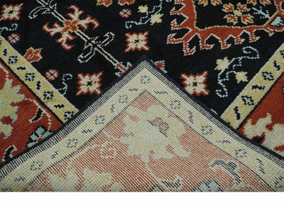 Black, Rust and Beige Traditional Oriental Hand Knotted Custom Made Wool Area Rug - The Rug Decor