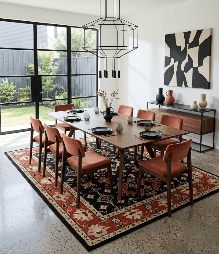 Black, Rust and Beige Traditional Oriental Hand Knotted Custom Made Wool Area Rug - The Rug Decor