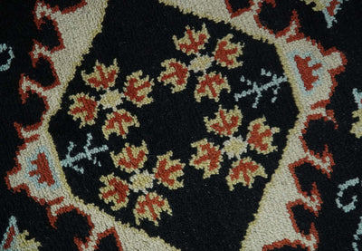 Black, Rust and Beige Traditional Oriental Hand Knotted Custom Made Wool Area Rug - The Rug Decor