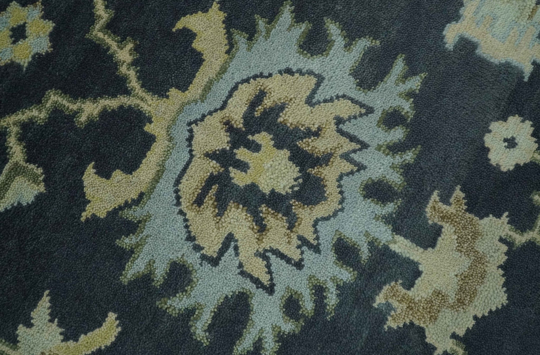 Black, Silver and Olive Oushak Hand Knotted Custom Made Wool Rug - The Rug Decor