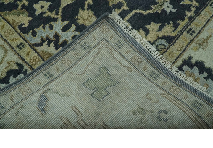 Black, Silver and Olive Oushak Hand Knotted Custom Made Wool Rug - The Rug Decor