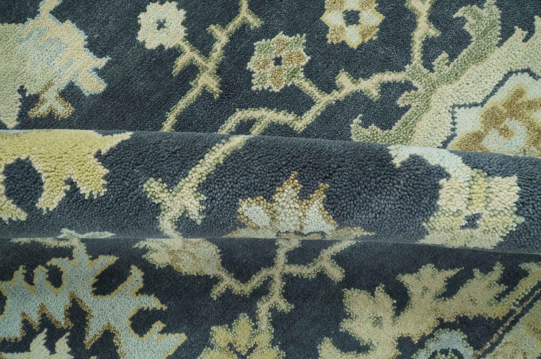 Black, Silver and Olive Oushak Hand Knotted Custom Made Wool Rug - The Rug Decor