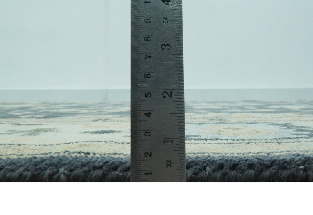 Black, Silver and Olive Oushak Hand Knotted Custom Made Wool Rug - The Rug Decor