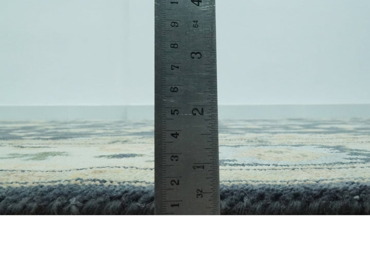 Black, Silver and Olive Oushak Hand Knotted Custom Made Wool Rug - The Rug Decor