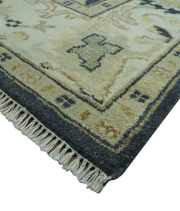 Black, Silver and Olive Oushak Hand Knotted Custom Made Wool Rug - The Rug Decor