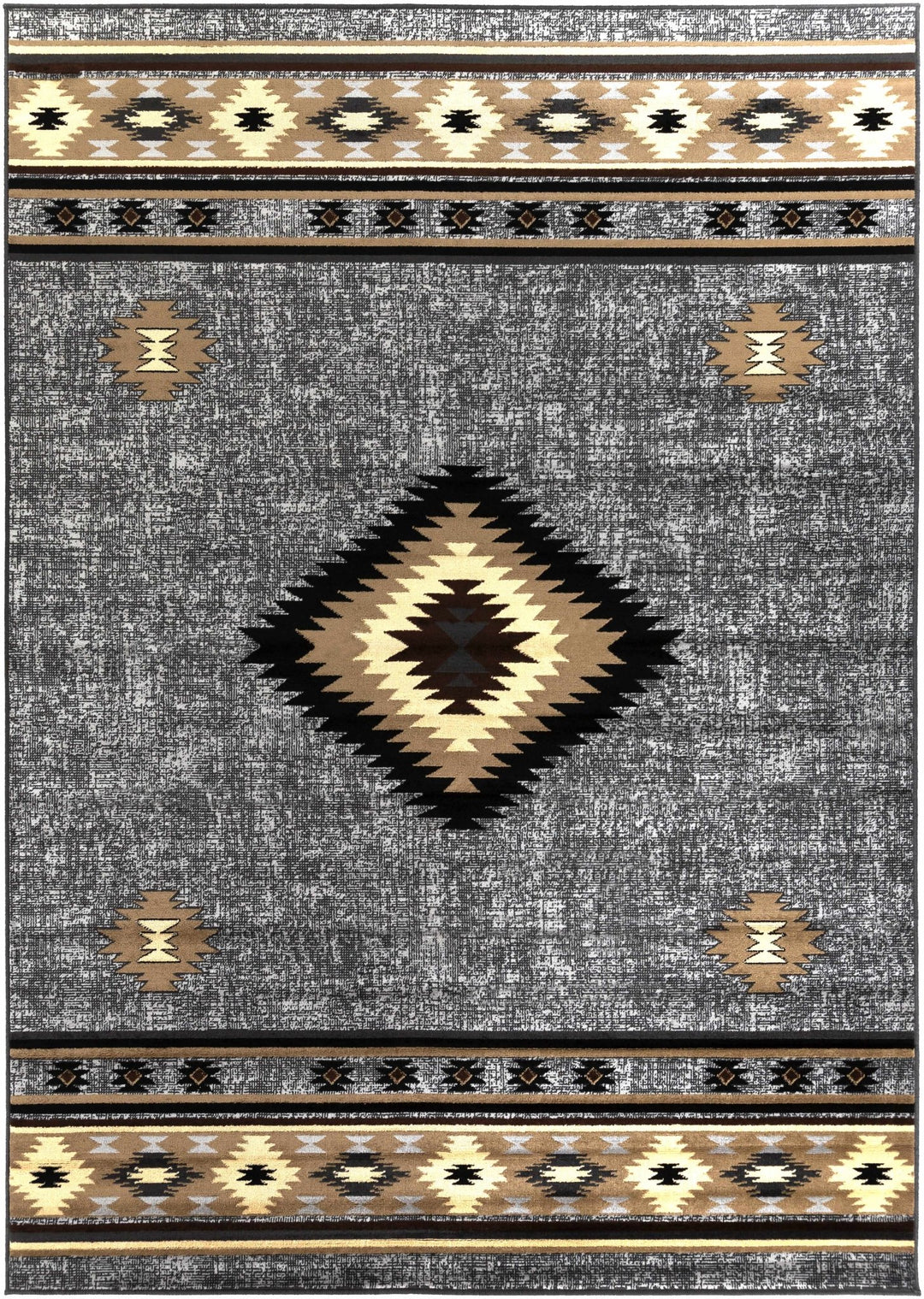 Black, Silver, Ivory and Brown Southwestern Mamluk Design Multi size Area Rug - The Rug Decor