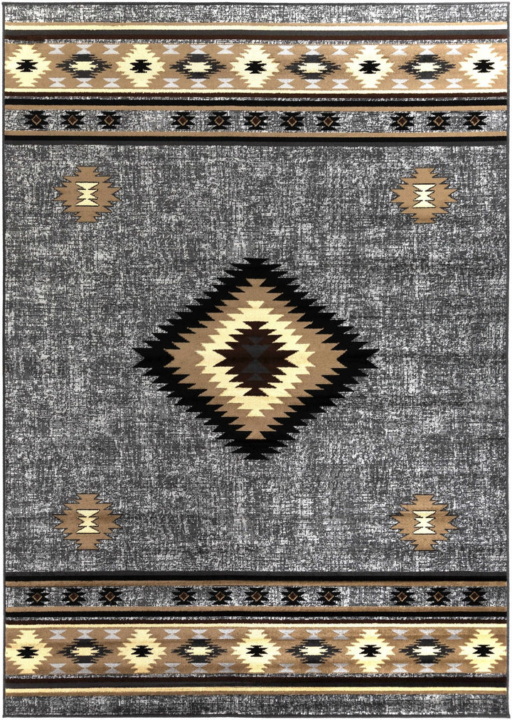 Black, Silver, Ivory and Brown Southwestern Mamluk Design Multi size Area Rug - The Rug Decor