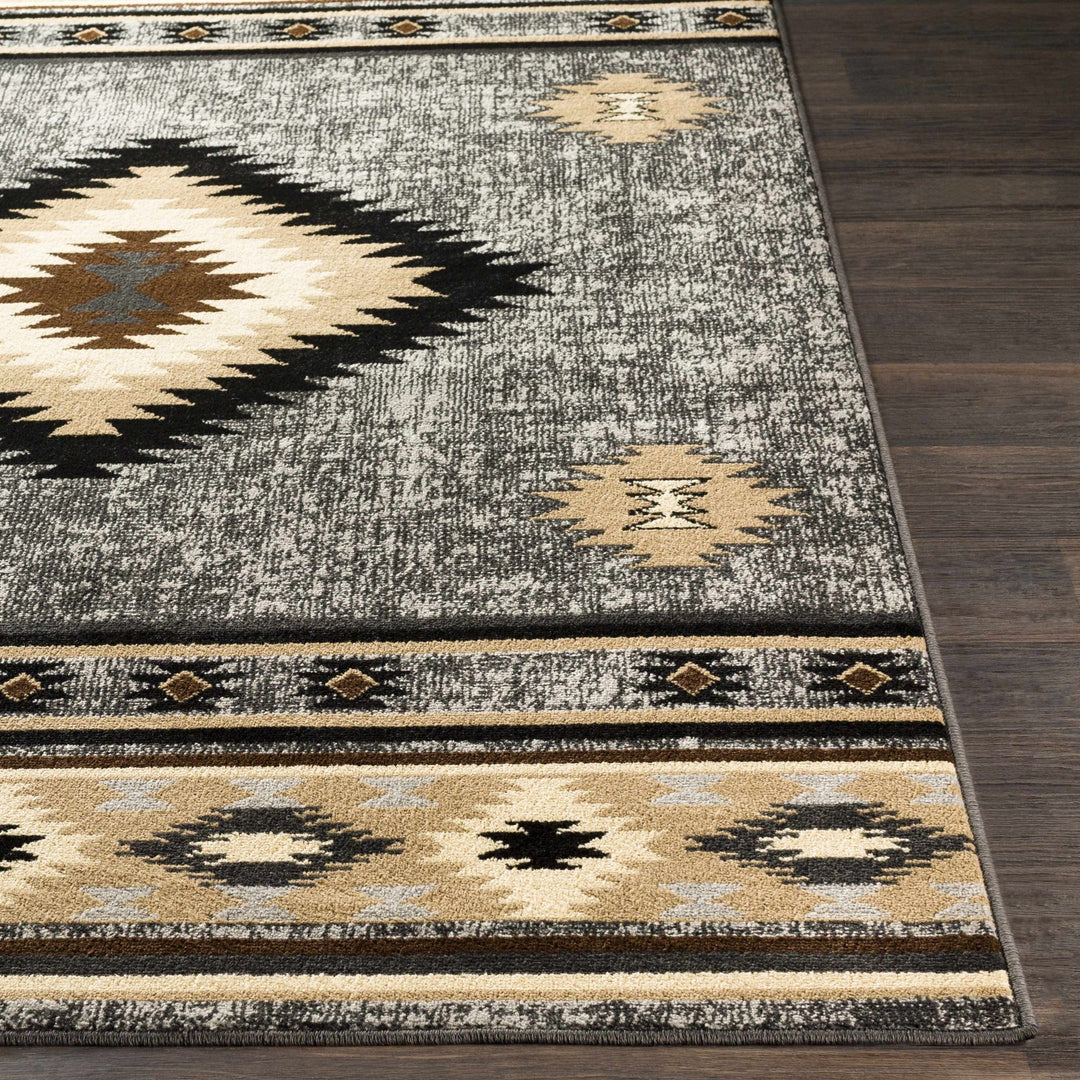 Black, Silver, Ivory and Brown Southwestern Mamluk Design Multi size Area Rug - The Rug Decor