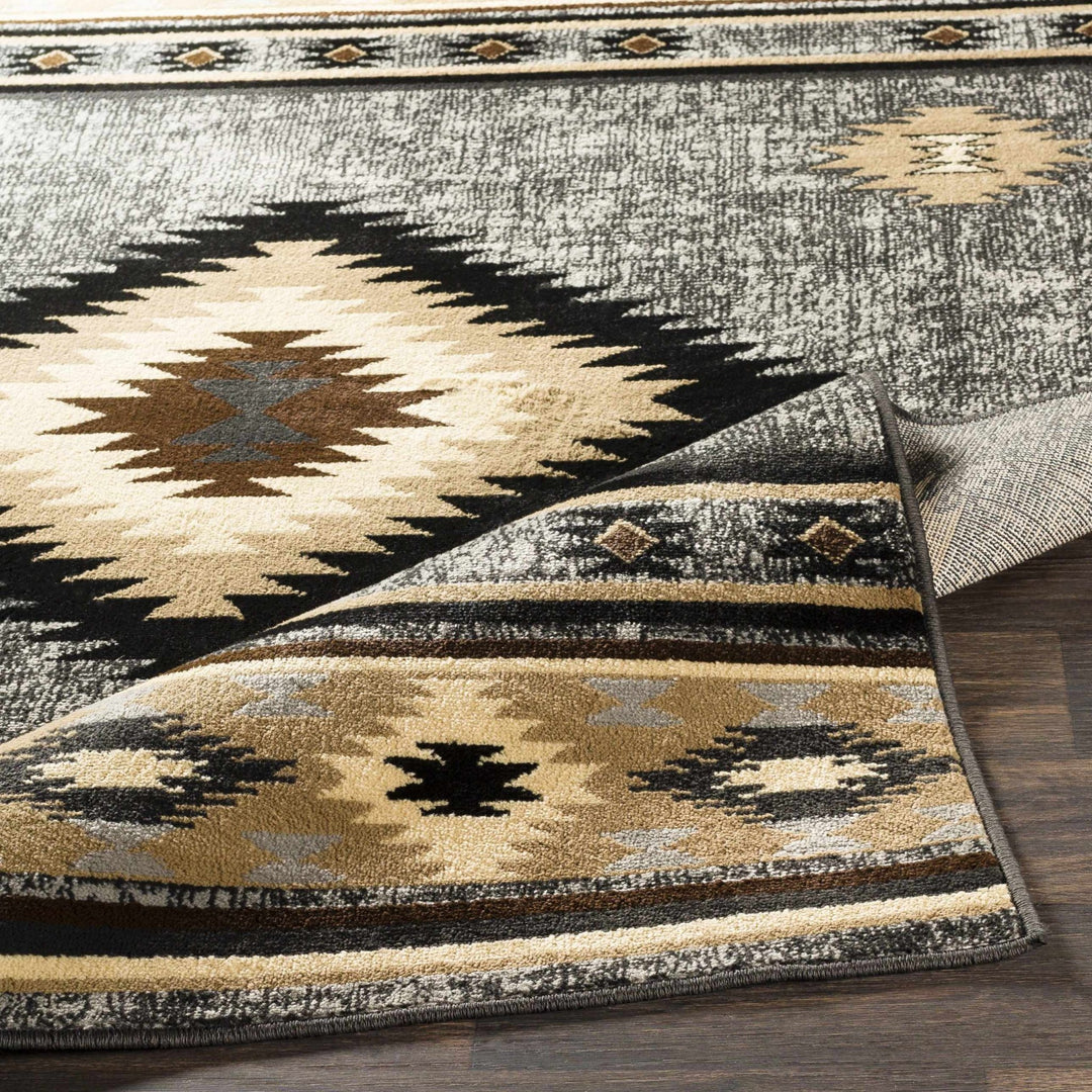 Black, Silver, Ivory and Brown Southwestern Mamluk Design Multi size Area Rug - The Rug Decor