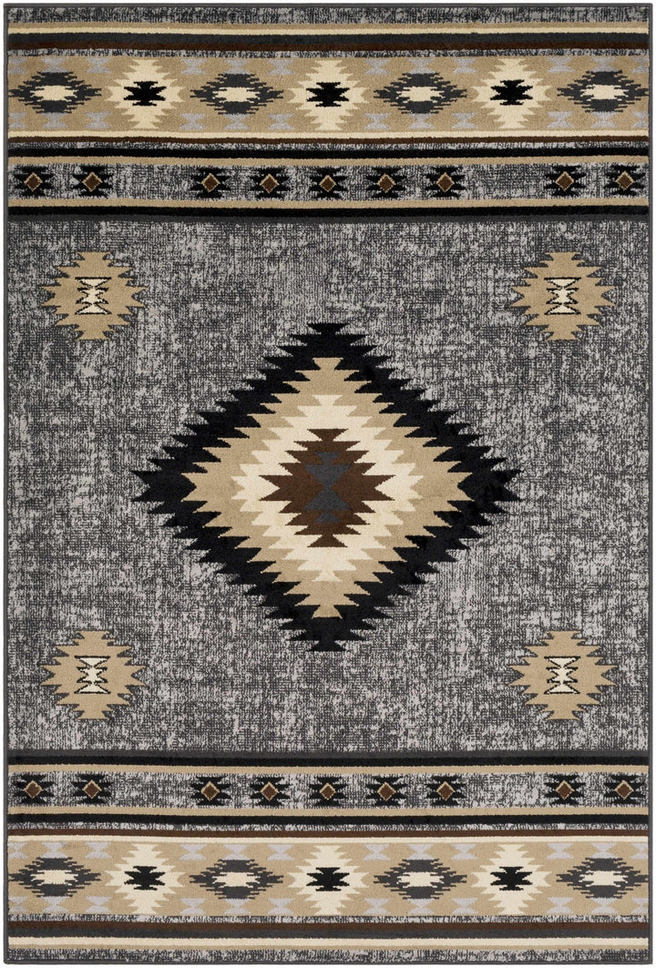 Black, Silver, Ivory and Brown Southwestern Mamluk Design Multi size Area Rug - The Rug Decor